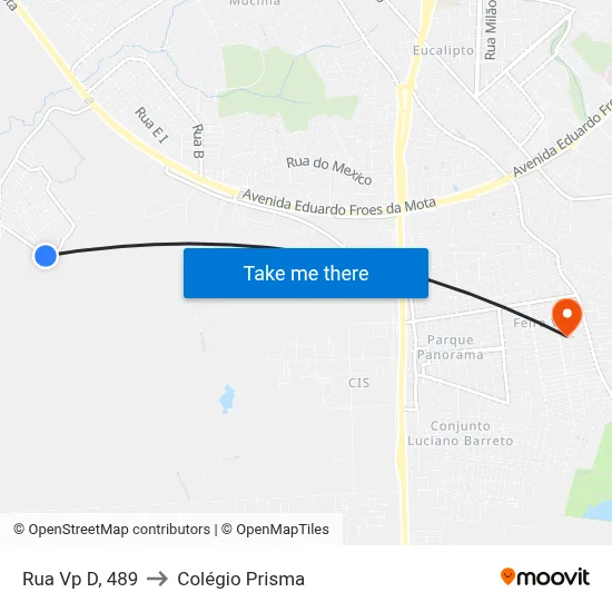 Rua Vp D, 489 to Colégio Prisma map