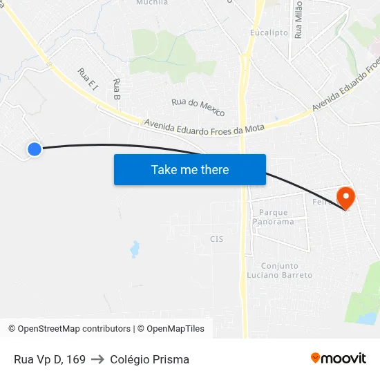 Rua Vp D, 169 to Colégio Prisma map