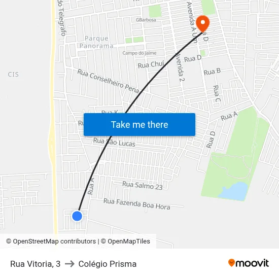 Rua Vitoria, 3 to Colégio Prisma map