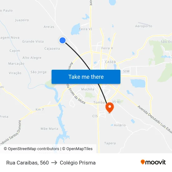 Rua Caraibas, 560 to Colégio Prisma map