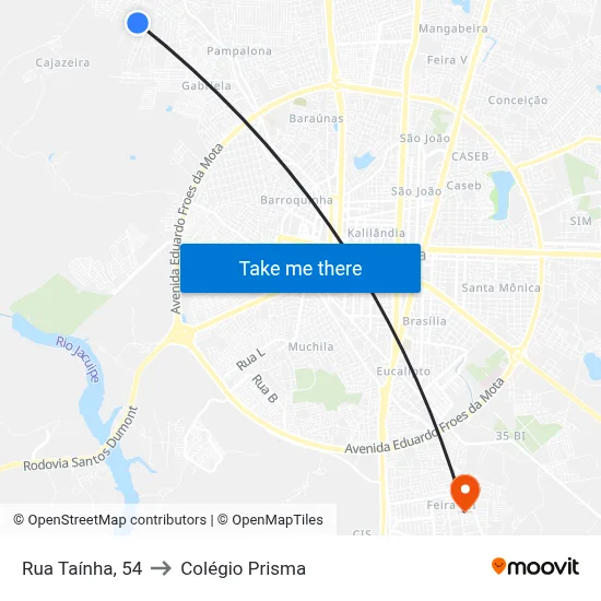Rua Taínha, 54 to Colégio Prisma map