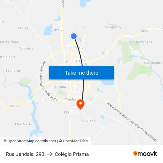 Rua Jandaia, 293 to Colégio Prisma map