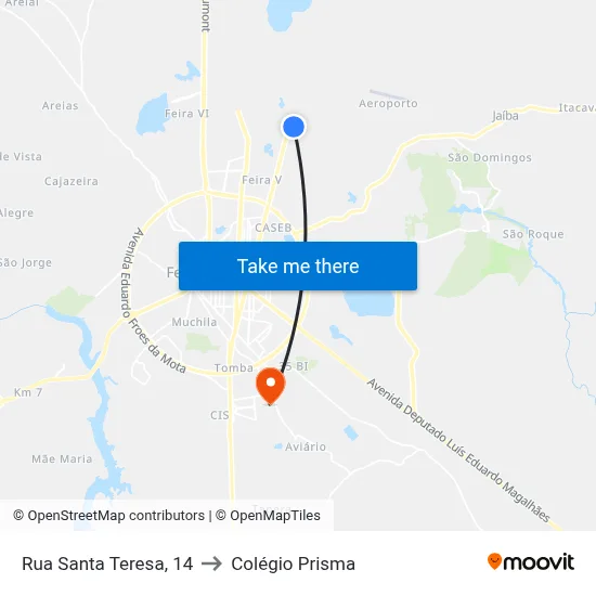 Rua Santa Teresa, 14 to Colégio Prisma map