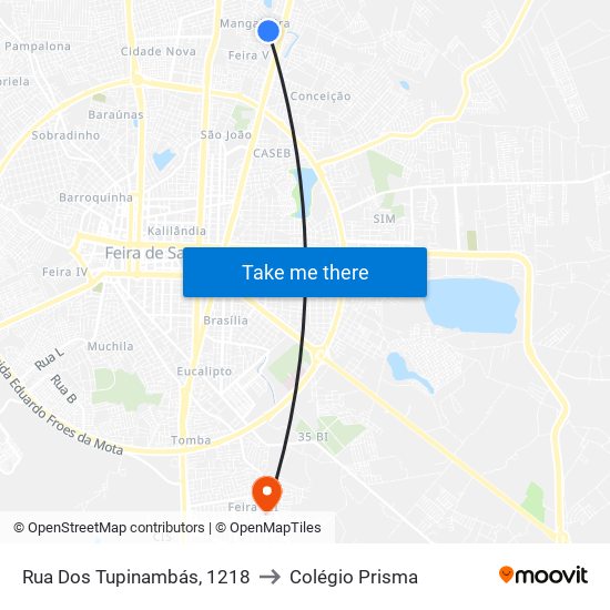 Rua Dos Tupinambás, 1218 to Colégio Prisma map
