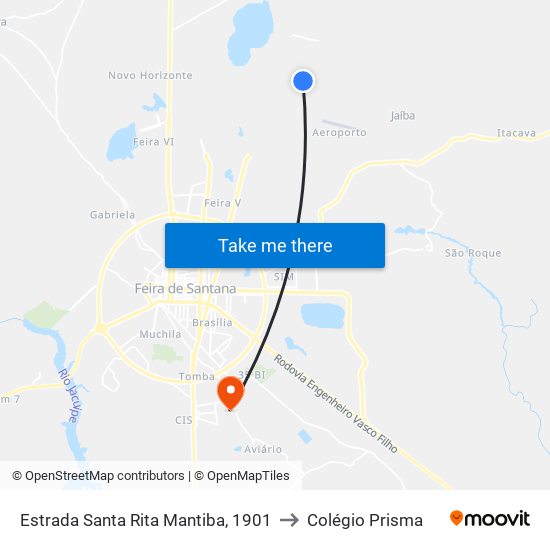 Estrada Santa Rita Mantiba, 1901 to Colégio Prisma map