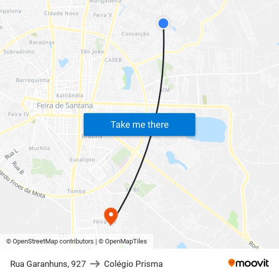 Rua Garanhuns, 927 to Colégio Prisma map