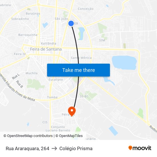 Rua Araraquara, 264 to Colégio Prisma map