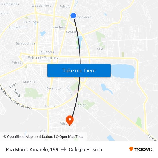 Rua Morro Amarelo, 199 to Colégio Prisma map