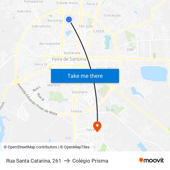 Rua Santa Catarina, 261 to Colégio Prisma map