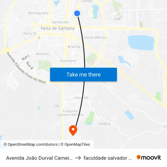 Avenida João Durval Carneiro, 2903 to faculdade salvador unifacs map