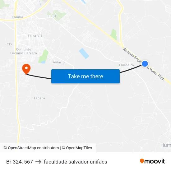 Br-324, 567 to faculdade salvador unifacs map