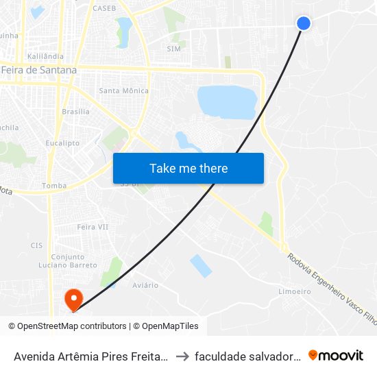 Avenida Artêmia Pires Freitas, 822-962 to faculdade salvador unifacs map