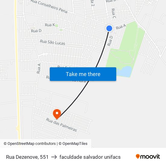 Rua Dezenove, 551 to faculdade salvador unifacs map