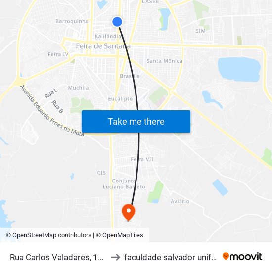 Rua Carlos Valadares, 1186 to faculdade salvador unifacs map