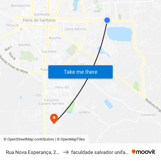 Rua Nova Esperança, 202 to faculdade salvador unifacs map