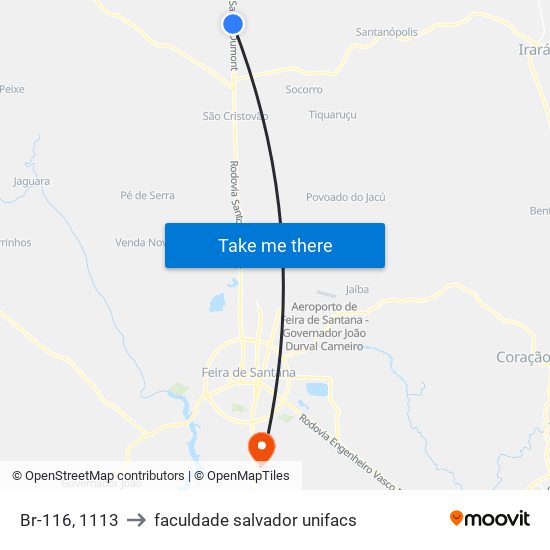 Br-116, 1113 to faculdade salvador unifacs map