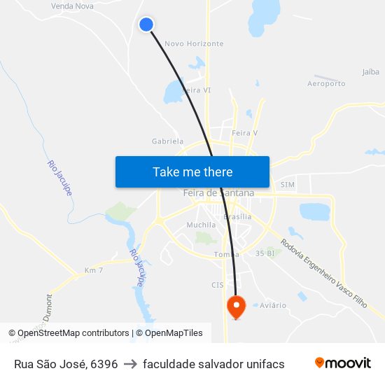 Rua São José, 6396 to faculdade salvador unifacs map