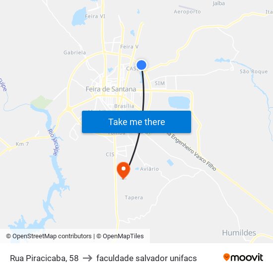 Rua Piracicaba, 58 to faculdade salvador unifacs map