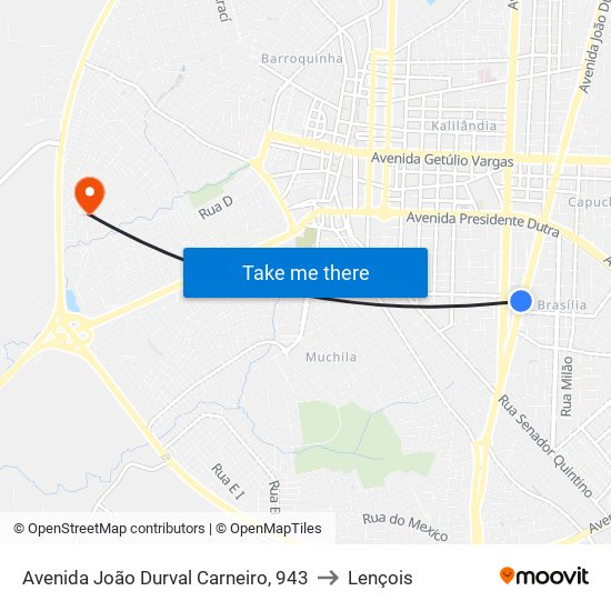 Avenida João Durval Carneiro, 943 to Lençois map