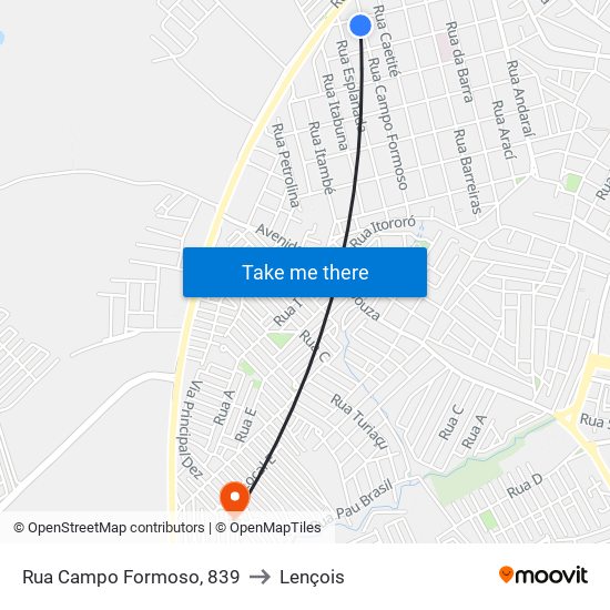 Rua Campo Formoso, 839 to Lençois map