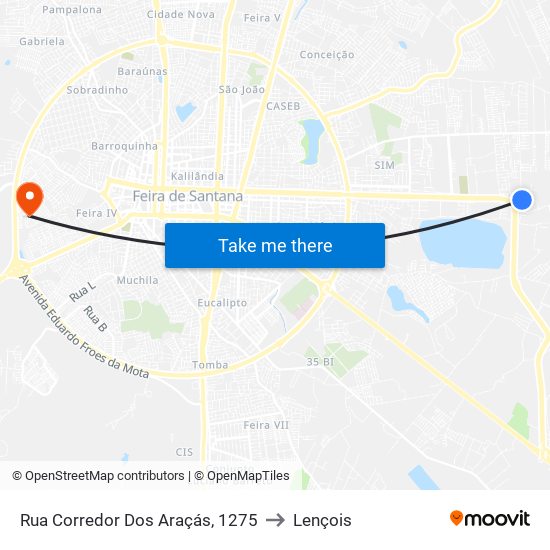 Rua Corredor Dos Araçás, 1275 to Lençois map