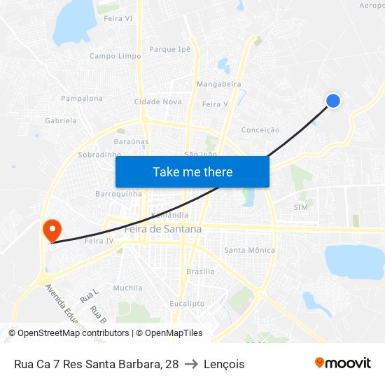 Rua Ca 7 Res Santa Barbara, 28 to Lençois map