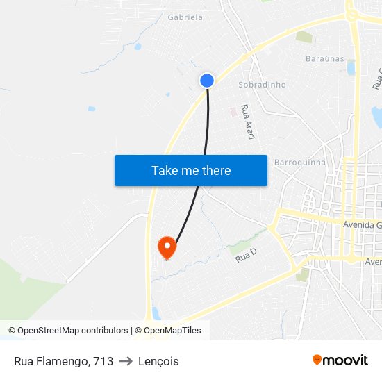 Rua Flamengo, 713 to Lençois map