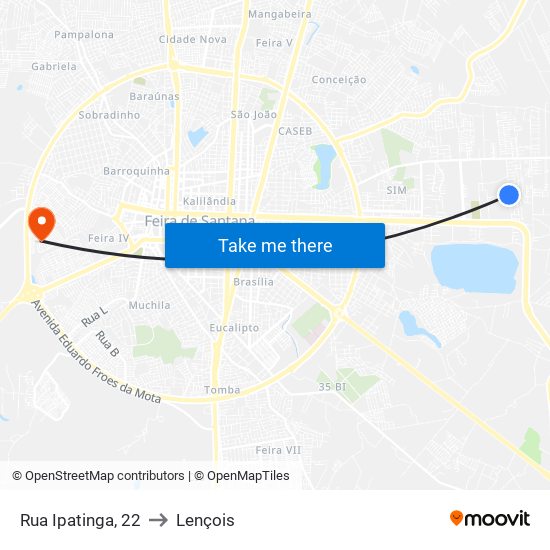 Rua Ipatinga, 22 to Lençois map