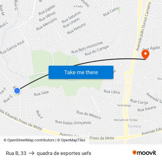 Rua B, 33 to quadra de esportes uefs map