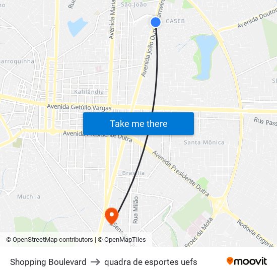 Shopping Boulevard to quadra de esportes uefs map