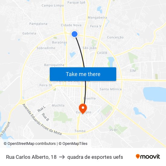 Rua Carlos Alberto, 18 to quadra de esportes uefs map