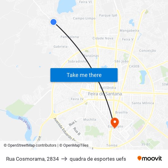 Rua Cosmorama, 2834 to quadra de esportes uefs map