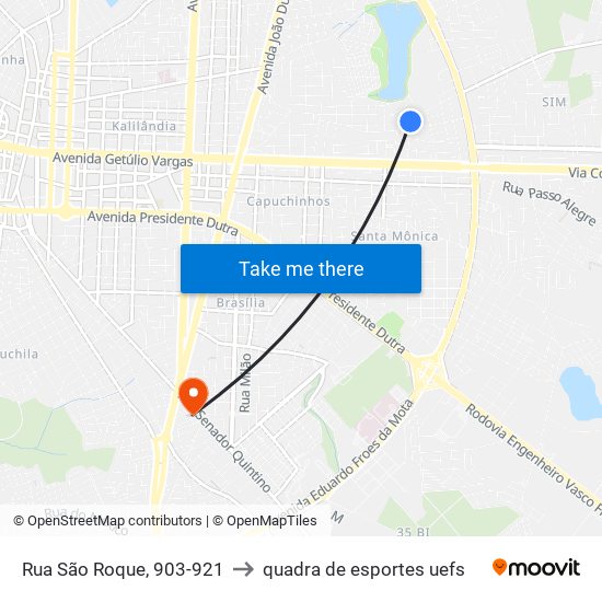 Rua São Roque, 903-921 to quadra de esportes uefs map