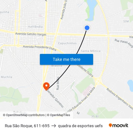 Rua São Roque, 611-695 to quadra de esportes uefs map