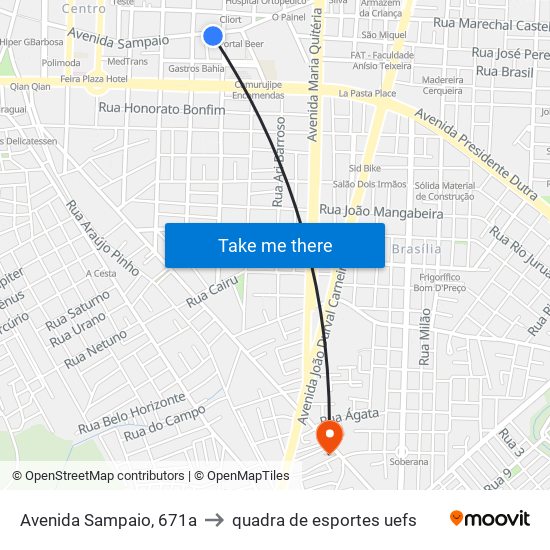 Avenida Sampaio, 671a to quadra de esportes uefs map