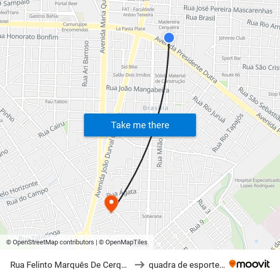 Rua Felinto Marquês De Cerqueira, 646 to quadra de esportes uefs map