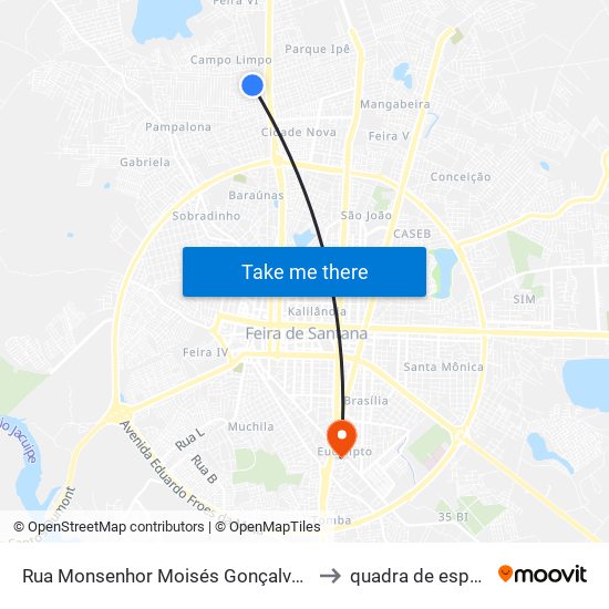 Rua Monsenhor Moisés Gonçalves Do Couto, 2235 to quadra de esportes uefs map