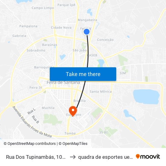 Rua Dos Tupinambás, 1045 to quadra de esportes uefs map