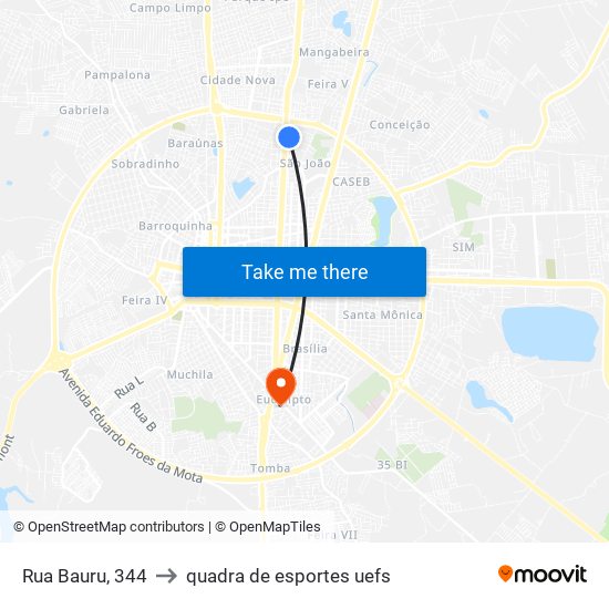 Rua Bauru, 344 to quadra de esportes uefs map