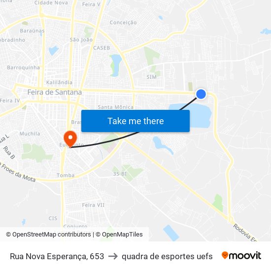 Rua Nova Esperança, 653 to quadra de esportes uefs map