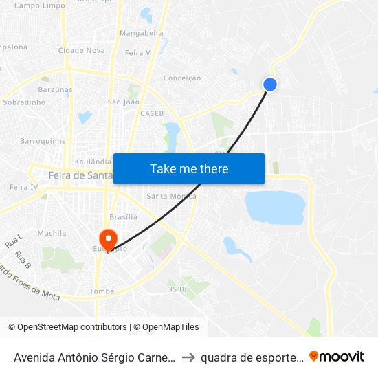 Avenida Antônio Sérgio Carneiro, 1820 to quadra de esportes uefs map