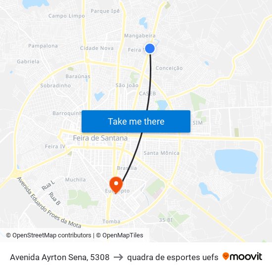 Avenida Ayrton Sena, 5308 to quadra de esportes uefs map