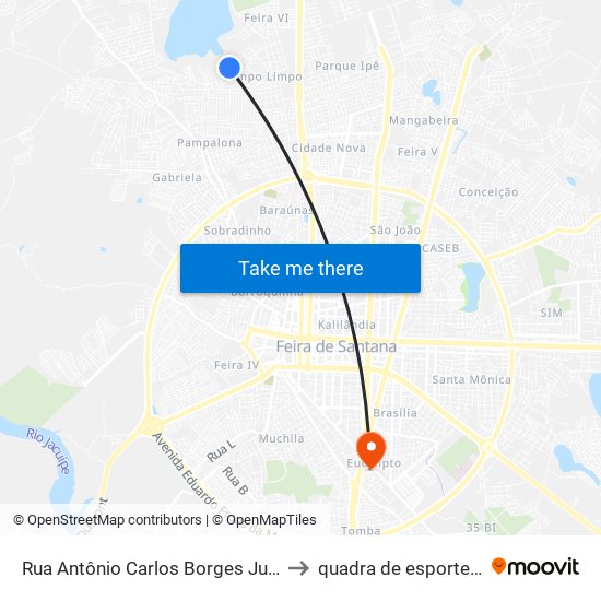 Rua Antônio Carlos Borges Junior, 100 to quadra de esportes uefs map