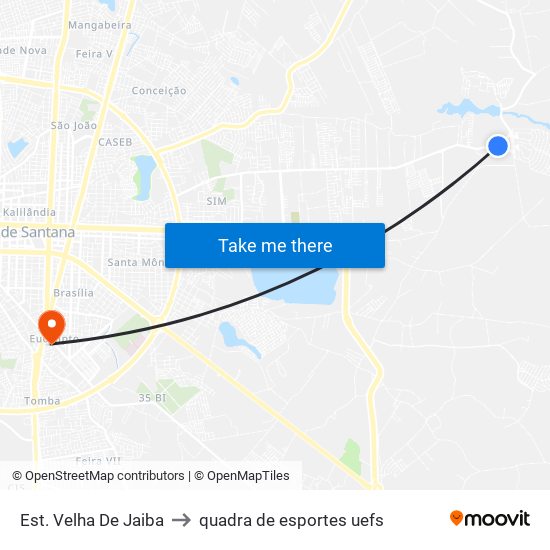 Est. Velha De Jaiba to quadra de esportes uefs map