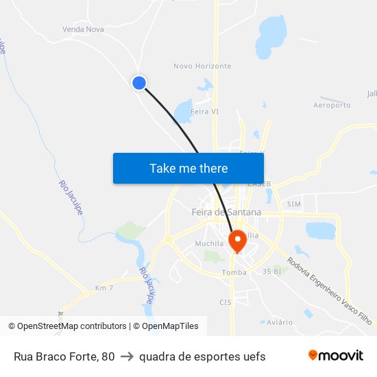 Rua Braco Forte, 80 to quadra de esportes uefs map