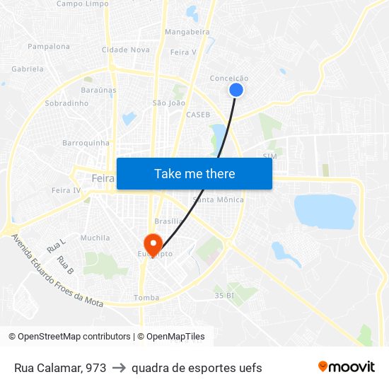 Rua Calamar, 973 to quadra de esportes uefs map