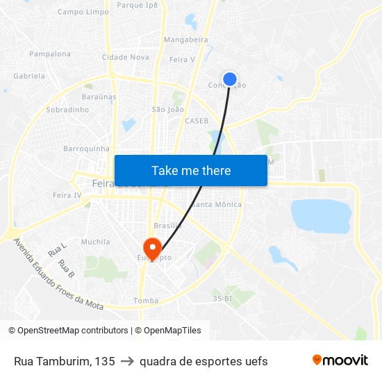 Rua Tamburim, 135 to quadra de esportes uefs map