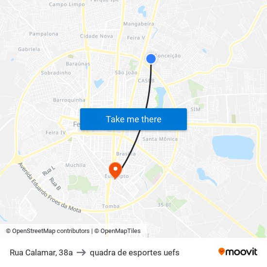 Rua Calamar, 38a to quadra de esportes uefs map
