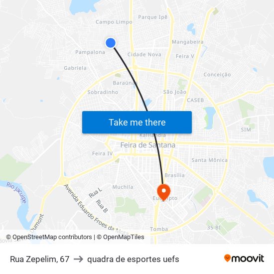 Rua Zepelim, 67 to quadra de esportes uefs map