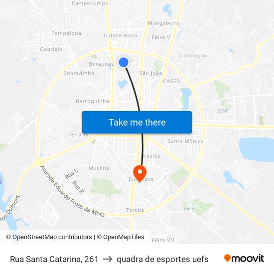 Rua Santa Catarina, 261 to quadra de esportes uefs map